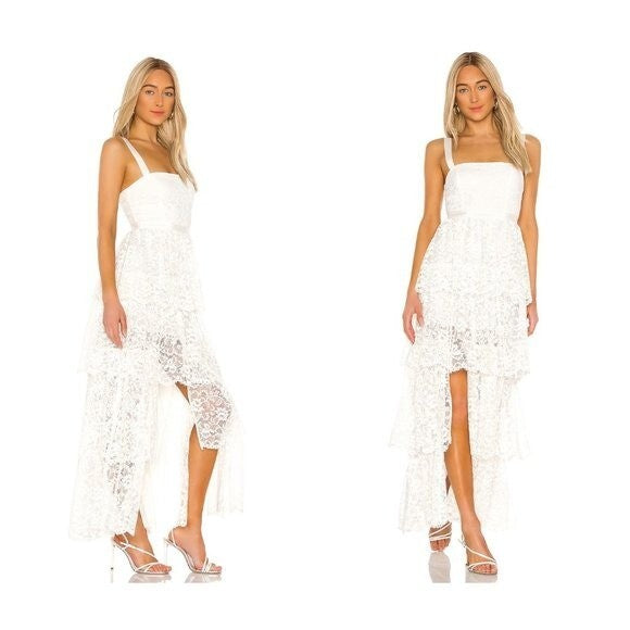 REVOLVE NBD Formal White Lace Love My Way Side Slit Maxi Dress Gown Size XXS